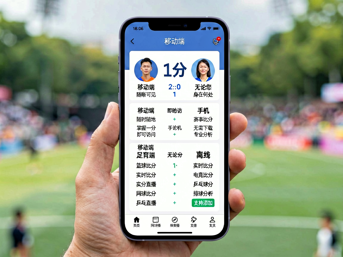 手机屏幕展示网球比分网移动端界面，比分数据清晰可见